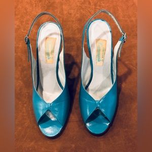 Fiammante fine leather turquoise sling back high heel 3 1/2 inch shoes. …
